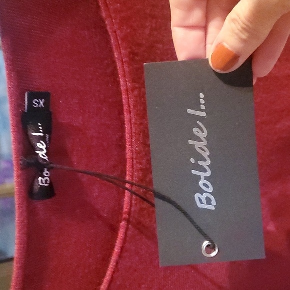 Bolide I... Long Slv Burgandy Sz XS (XL?) Sweater With Unique Design Bottom Hem - Picture 4 of 11